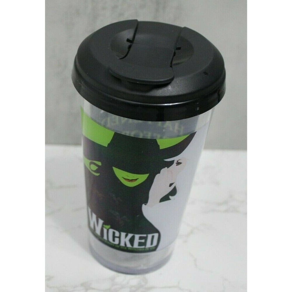 Wicked The Broadway Musical Souvenir Hard Plastic Drink To Go Cup Closing Lid 16